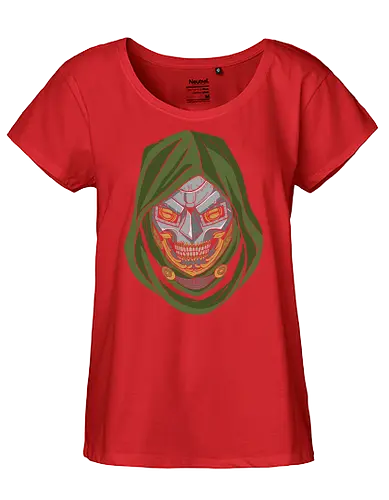 Iron Monarch Victorious Overlord - master strategist clothing, iron monarch shirt, armored villain t-shirt, victor von doom inspired apparel, green hooded overlord design, classic comic book villain graphic tee, metal mask streetwear, sorcerer sovereign clothing, retro comic aesthetic top, forest green and gold graphic shirt, minimalist comic art apparel, legendary antagonist t-shirt, tech-magic warrior merch, sovereign ruler streetwear, high-contrast villain portrait, geek culture fashion, vintage comic style top, metallic mask graphic tee, powerful sorcerer apparel - Fairtrade Girl Shirt