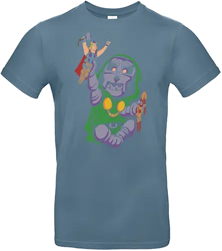 Tiny Tyrant - chibi antagonist merch, cute iron mask design, comic fan gift, whimsical villain art, armored ruler graphic tee, tiny tyrant shirt, chibi comic villain t-shirt, cute doctor doom inspired apparel, baby overlord graphic tee, playing with action figures design, kawaii comic book clothing, funny villain t-shirt, retro comic aesthetic top, hooded sorcerer graphic, green and purple comic shirt, nerdy parody apparel, miniature heroes art, toy box tyrant t-shirt, geek culture streetwear - Standard T-Shirt