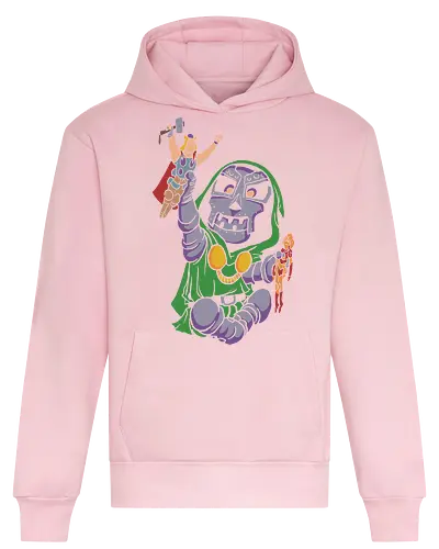 Tiny Tyrant - chibi antagonist merch, cute iron mask design, comic fan gift, whimsical villain art, armored ruler graphic tee, tiny tyrant shirt, chibi comic villain t-shirt, cute doctor doom inspired apparel, baby overlord graphic tee, playing with action figures design, kawaii comic book clothing, funny villain t-shirt, retro comic aesthetic top, hooded sorcerer graphic, green and purple comic shirt, nerdy parody apparel, miniature heroes art, toy box tyrant t-shirt, geek culture streetwear - Heavyweight Hoodie