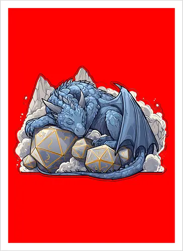 sleeping dragon - dragons, dungeons, fantasy, rpg, monster, cute, blue dragon, tiamat, druid, dragonborn, vecna - Artprint