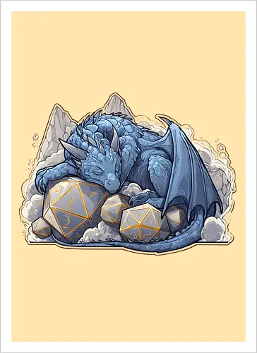 sleeping dragon - dragons, dungeons, fantasy, rpg, monster, cute, blue dragon, tiamat, druid, dragonborn, vecna - Artprint
