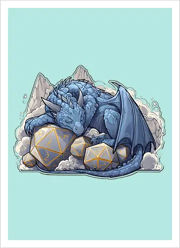 sleeping dragon - dragons, dungeons, fantasy, rpg, monster, cute, blue dragon, tiamat, druid, dragonborn, vecna - Artprint
