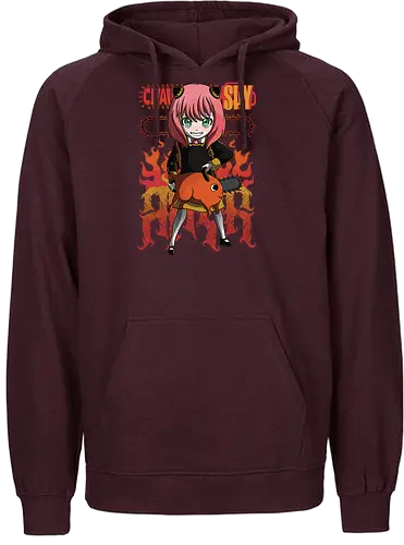 Anya & Pochita - spy x family, Chainsaw, pochita, anya forger, anime crossover, kawaii anime, chibi style, cute anime duo, manga anime, anime art - Fairtrade Hoodie