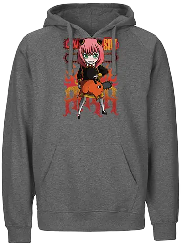 Anya & Pochita - spy x family, Chainsaw, pochita, anya forger, anime crossover, kawaii anime, chibi style, cute anime duo, manga anime, anime art - Fairtrade Hoodie