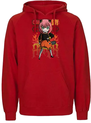 Anya & Pochita - spy x family, Chainsaw, pochita, anya forger, anime crossover, kawaii anime, chibi style, cute anime duo, manga anime, anime art - Fairtrade Hoodie