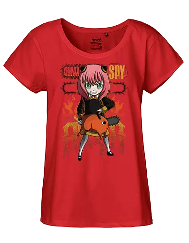 Anya & Pochita - spy x family, Chainsaw, pochita, anya forger, anime crossover, kawaii anime, chibi style, cute anime duo, manga anime, anime art - Fairtrade Girl Shirt