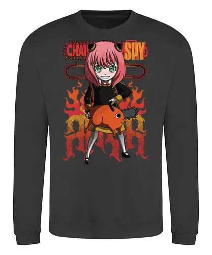 Anya & Pochita - spy x family, Chainsaw, pochita, anya forger, anime crossover, kawaii anime, chibi style, cute anime duo, manga anime, anime art - Sweatshirt