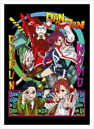 Momo & Okarun - anime art, dandadan, momo ayase, okarun, anime duo, supernatural romance, yokai anime, manga anime, japanese anime - Artprint