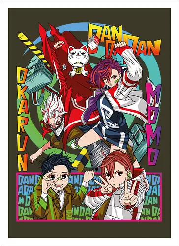 Momo & Okarun - anime art, dandadan, momo ayase, okarun, anime duo, supernatural romance, yokai anime, manga anime, japanese anime - Artprint