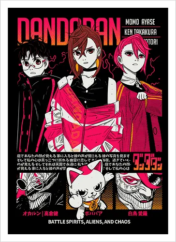 Dandadan - dandadan, paranormal anime, alien invasion, yokai battle, sci fi horror, action comedy manga, supernatural duo, japanese manga series, anime illustration - Artprint