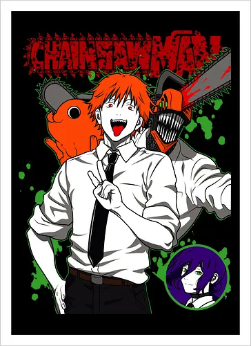 Denji & Reze Chainsawman - Chainsaw, denji and reze, anime duo, dark romance anime, action manga, devil hunters, japanese anime, anime illustration, otaku style - Artprint