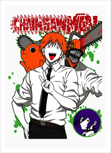 Denji & Reze Chainsawman - Chainsaw, denji and reze, anime duo, dark romance anime, action manga, devil hunters, japanese anime, anime illustration, otaku style - Artprint