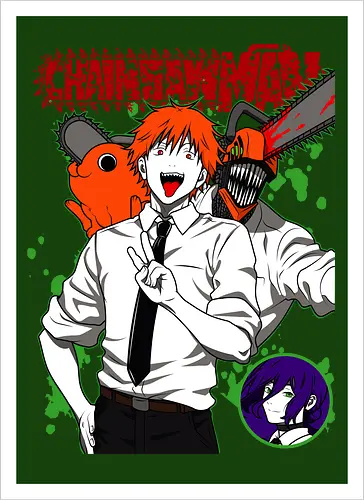 Denji & Reze Chainsawman - Chainsaw, denji and reze, anime duo, dark romance anime, action manga, devil hunters, japanese anime, anime illustration, otaku style - Artprint