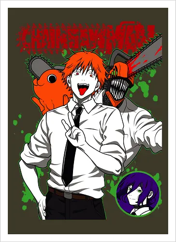Denji & Reze Chainsawman - Chainsaw, denji and reze, anime duo, dark romance anime, action manga, devil hunters, japanese anime, anime illustration, otaku style - Artprint