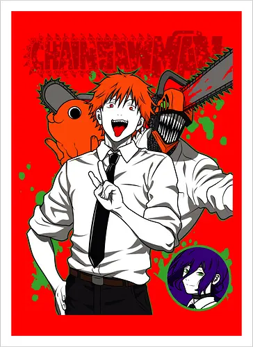 Denji & Reze Chainsawman - Chainsaw, denji and reze, anime duo, dark romance anime, action manga, devil hunters, japanese anime, anime illustration, otaku style - Artprint
