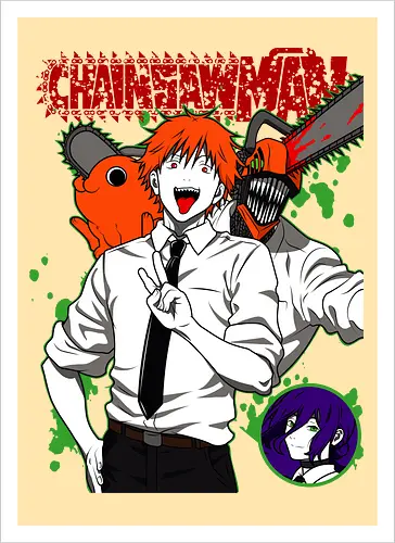 Denji & Reze Chainsawman - Chainsaw, denji and reze, anime duo, dark romance anime, action manga, devil hunters, japanese anime, anime illustration, otaku style - Artprint