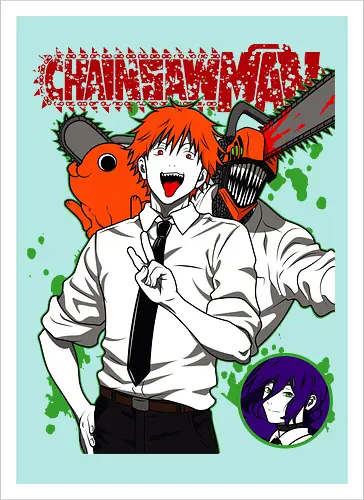 Denji & Reze Chainsawman - Chainsaw, denji and reze, anime duo, dark romance anime, action manga, devil hunters, japanese anime, anime illustration, otaku style - Artprint