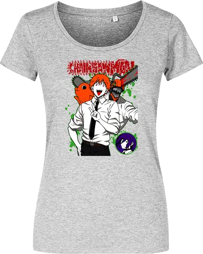 Denji & Reze Chainsawman - Chainsaw, denji and reze, anime duo, dark romance anime, action manga, devil hunters, japanese anime, anime illustration, otaku style - Women T-Shirt