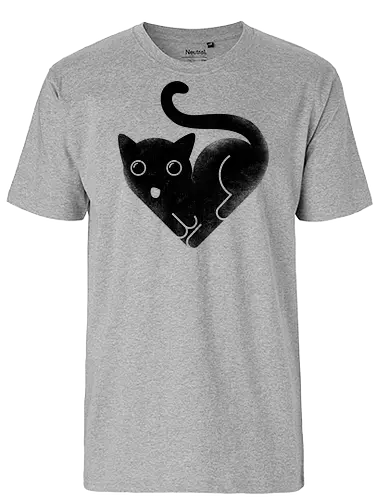 Cat Love - cat, kitty, love, heart shaped, black cat, cute - Fairtrade T-Shirt