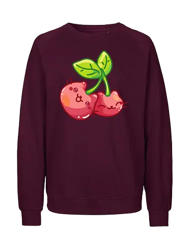 Gatos Cereza Adorables - Gato, Blanco, Animal, Gatito, Rojo, Rosa, Lindo, Hogar, Mascota, Arte de fan, Cereza, Antiestrés - Fairtrade Sweatshirt