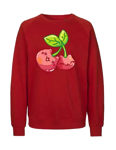 Gatos Cereza Adorables - Gato, Blanco, Animal, Gatito, Rojo, Rosa, Lindo, Hogar, Mascota, Arte de fan, Cereza, Antiestrés - Fairtrade Sweatshirt
