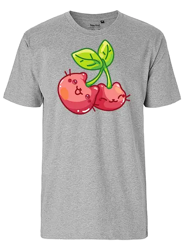 Gatos Cereza Adorables - Gato, Blanco, Animal, Gatito, Rojo, Rosa, Lindo, Hogar, Mascota, Arte de fan, Cereza, Antiestrés - Fairtrade T-Shirt