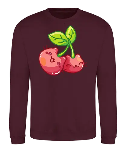Gatos Cereza Adorables - Gato, Blanco, Animal, Gatito, Rojo, Rosa, Lindo, Hogar, Mascota, Arte de fan, Cereza, Antiestrés - Sweatshirt