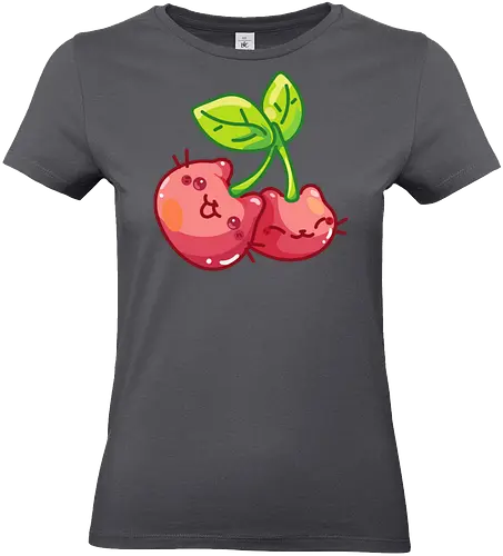 Gatos Cereza Adorables - Gato, Blanco, Animal, Gatito, Rojo, Rosa, Lindo, Hogar, Mascota, Arte de fan, Cereza, Antiestrés - Standard T-Shirt (Women)