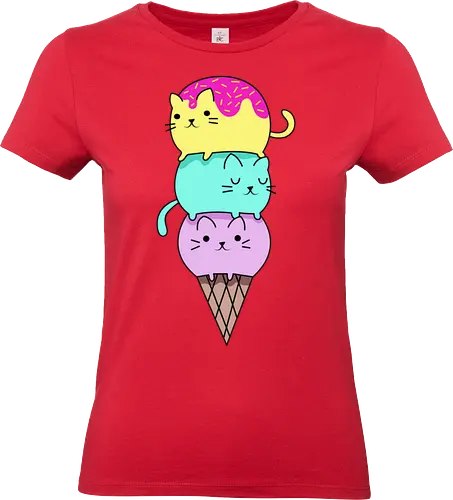 Gatos en Helado - Gato, Animal, Amarillo, Azul, Gatito, Rosa, Morado, Gatos, Verano, Gato Lindo, Diseño, Fanart, Delicioso, Frutas, Cono, Felino, Jardín, Gato de Jugo, Helado - Standard T-Shirt (Women)