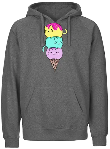 Gatos en Helado - Gato, Animal, Amarillo, Azul, Gatito, Rosa, Morado, Gatos, Verano, Gato Lindo, Diseño, Fanart, Delicioso, Frutas, Cono, Felino, Jardín, Gato de Jugo, Helado - Fairtrade Hoodie