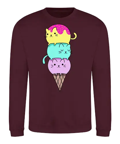 Gatos en Helado - Gato, Animal, Amarillo, Azul, Gatito, Rosa, Morado, Gatos, Verano, Gato Lindo, Diseño, Fanart, Delicioso, Frutas, Cono, Felino, Jardín, Gato de Jugo, Helado - Sweatshirt