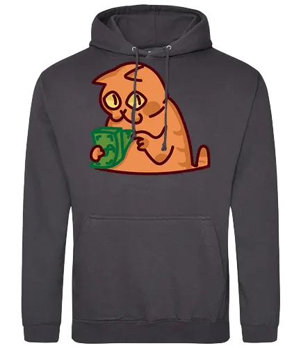 Gato contando dinero - Gato, Animal, Amarillo, Verde, Gatito, Efectivo, Dinero, Gatos, Naranja, Gato lindo, Diseño, Contando, Rico, Arte de fan, Felino, Jardín, Gato de jugo, Facturas - Standard Hoodie