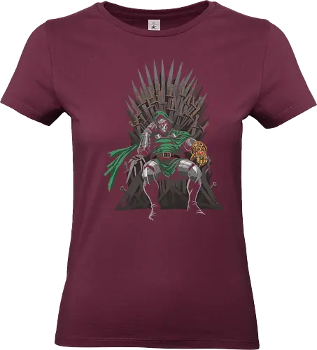 The Iron Throne Overlord - dark fantasy crossover streetwear, iron throne overlord shirt, armored villain t-shirt, doctor doom on throne apparel, infinity gauntlet crossover tee, epic fantasy sword throne clothing, comic book sovereign design, golden gauntlet graphic top, metal mask ruler shirt, forest green and gold apparel, throne of swords fan art, universe conqueror t-shirt, geek culture mashup clothing, legendary sorcerer streetwear, armored monarch graphic tee, medieval comic book art, villainous ruler merch, intergalactic tyrant apparel, gift for hardcore comic fans - Standard T-Shirt (Women)