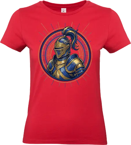 Golden Knight - ceremonial armor t-shirt, medieval history fan merch, golden filigree armor top, valiant hero clothing, classic paladin streetwear, golden knight shirt, royal paladin t-shirt, medieval armor graphic tee, fantasy warrior clothing, heroic knight emblem top, blue and gold armor design, vintage heraldry apparel, tabletop rpg fan gift, majestic knight t-shirt, chivalry aesthetic clothing, ornate plate armor art, royal blue knight shirt, epic fantasy streetwear, knightly plume graphic - Standard T-Shirt (Women)