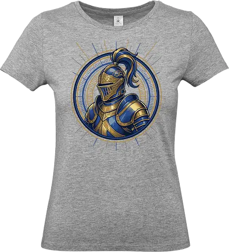 Golden Knight - ceremonial armor t-shirt, medieval history fan merch, golden filigree armor top, valiant hero clothing, classic paladin streetwear, golden knight shirt, royal paladin t-shirt, medieval armor graphic tee, fantasy warrior clothing, heroic knight emblem top, blue and gold armor design, vintage heraldry apparel, tabletop rpg fan gift, majestic knight t-shirt, chivalry aesthetic clothing, ornate plate armor art, royal blue knight shirt, epic fantasy streetwear, knightly plume graphic - Standard T-Shirt (Women)
