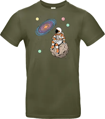 Cosmic Contemplation - astronaut on asteroid shirt, space explorer t-shirt, cosmic galaxy graphic tee, astronaut gazing at stars apparel, retro sci-fi space design, astronomy lover gift, aesthetic celestial streetwear, orange and purple galaxy art, outer space adventure clothing, minimalist astronaut top, planetary exploration t-shirt, gift for science geeks, space suit graphic tee, floating on an asteroid shirt, cool nasa style apparel, swirling galaxy artwork, dreamer space shirt, cosmic solitude clothing, modern sci-fi fashion - Standard T-Shirt