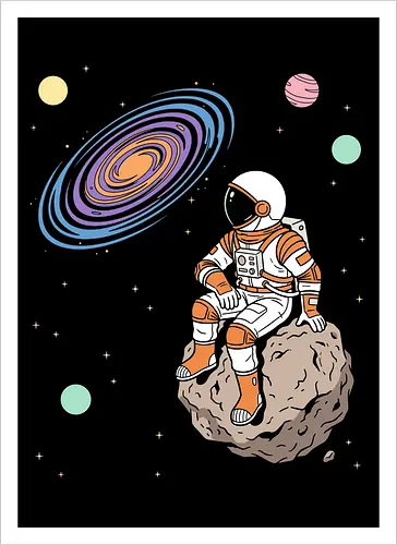 Cosmic Contemplation - astronaut on asteroid shirt, space explorer t-shirt, cosmic galaxy graphic tee, astronaut gazing at stars apparel, retro sci-fi space design, astronomy lover gift, aesthetic celestial streetwear, orange and purple galaxy art, outer space adventure clothing, minimalist astronaut top, planetary exploration t-shirt, gift for science geeks, space suit graphic tee, floating on an asteroid shirt, cool nasa style apparel, swirling galaxy artwork, dreamer space shirt, cosmic solitude clothing, modern sci-fi fashion - Artprint