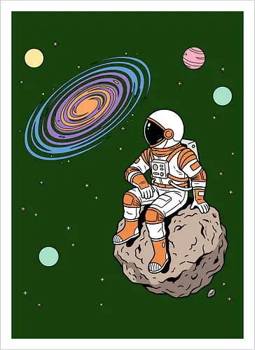 Cosmic Contemplation - astronaut on asteroid shirt, space explorer t-shirt, cosmic galaxy graphic tee, astronaut gazing at stars apparel, retro sci-fi space design, astronomy lover gift, aesthetic celestial streetwear, orange and purple galaxy art, outer space adventure clothing, minimalist astronaut top, planetary exploration t-shirt, gift for science geeks, space suit graphic tee, floating on an asteroid shirt, cool nasa style apparel, swirling galaxy artwork, dreamer space shirt, cosmic solitude clothing, modern sci-fi fashion - Artprint