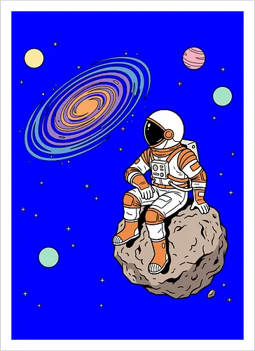 Cosmic Contemplation - astronaut on asteroid shirt, space explorer t-shirt, cosmic galaxy graphic tee, astronaut gazing at stars apparel, retro sci-fi space design, astronomy lover gift, aesthetic celestial streetwear, orange and purple galaxy art, outer space adventure clothing, minimalist astronaut top, planetary exploration t-shirt, gift for science geeks, space suit graphic tee, floating on an asteroid shirt, cool nasa style apparel, swirling galaxy artwork, dreamer space shirt, cosmic solitude clothing, modern sci-fi fashion - Artprint