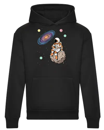 Cosmic Contemplation - astronaut on asteroid shirt, space explorer t-shirt, cosmic galaxy graphic tee, astronaut gazing at stars apparel, retro sci-fi space design, astronomy lover gift, aesthetic celestial streetwear, orange and purple galaxy art, outer space adventure clothing, minimalist astronaut top, planetary exploration t-shirt, gift for science geeks, space suit graphic tee, floating on an asteroid shirt, cool nasa style apparel, swirling galaxy artwork, dreamer space shirt, cosmic solitude clothing, modern sci-fi fashion - Heavyweight Hoodie