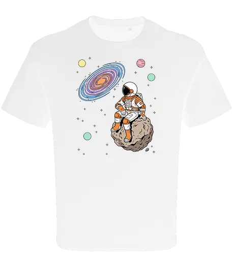 Cosmic Contemplation - astronaut on asteroid shirt, space explorer t-shirt, cosmic galaxy graphic tee, astronaut gazing at stars apparel, retro sci-fi space design, astronomy lover gift, aesthetic celestial streetwear, orange and purple galaxy art, outer space adventure clothing, minimalist astronaut top, planetary exploration t-shirt, gift for science geeks, space suit graphic tee, floating on an asteroid shirt, cool nasa style apparel, swirling galaxy artwork, dreamer space shirt, cosmic solitude clothing, modern sci-fi fashion - Oversize T-Shirt