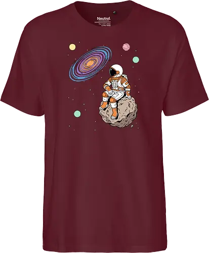 Cosmic Contemplation - astronaut on asteroid shirt, space explorer t-shirt, cosmic galaxy graphic tee, astronaut gazing at stars apparel, retro sci-fi space design, astronomy lover gift, aesthetic celestial streetwear, orange and purple galaxy art, outer space adventure clothing, minimalist astronaut top, planetary exploration t-shirt, gift for science geeks, space suit graphic tee, floating on an asteroid shirt, cool nasa style apparel, swirling galaxy artwork, dreamer space shirt, cosmic solitude clothing, modern sci-fi fashion - Fairtrade T-Shirt