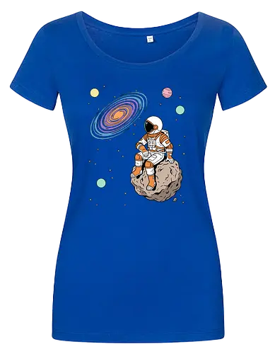 Cosmic Contemplation - astronaut on asteroid shirt, space explorer t-shirt, cosmic galaxy graphic tee, astronaut gazing at stars apparel, retro sci-fi space design, astronomy lover gift, aesthetic celestial streetwear, orange and purple galaxy art, outer space adventure clothing, minimalist astronaut top, planetary exploration t-shirt, gift for science geeks, space suit graphic tee, floating on an asteroid shirt, cool nasa style apparel, swirling galaxy artwork, dreamer space shirt, cosmic solitude clothing, modern sci-fi fashion - Women T-Shirt