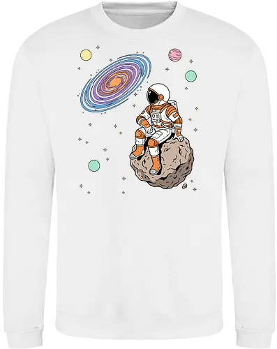 Cosmic Contemplation - astronaut on asteroid shirt, space explorer t-shirt, cosmic galaxy graphic tee, astronaut gazing at stars apparel, retro sci-fi space design, astronomy lover gift, aesthetic celestial streetwear, orange and purple galaxy art, outer space adventure clothing, minimalist astronaut top, planetary exploration t-shirt, gift for science geeks, space suit graphic tee, floating on an asteroid shirt, cool nasa style apparel, swirling galaxy artwork, dreamer space shirt, cosmic solitude clothing, modern sci-fi fashion - Sweatshirt