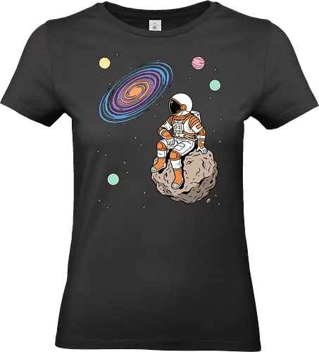 Cosmic Contemplation - astronaut on asteroid shirt, space explorer t-shirt, cosmic galaxy graphic tee, astronaut gazing at stars apparel, retro sci-fi space design, astronomy lover gift, aesthetic celestial streetwear, orange and purple galaxy art, outer space adventure clothing, minimalist astronaut top, planetary exploration t-shirt, gift for science geeks, space suit graphic tee, floating on an asteroid shirt, cool nasa style apparel, swirling galaxy artwork, dreamer space shirt, cosmic solitude clothing, modern sci-fi fashion - Standard T-Shirt (Women)