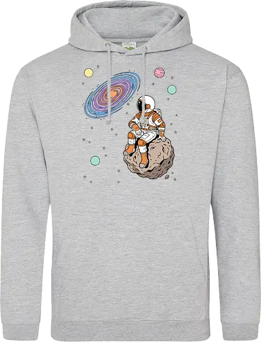 Cosmic Contemplation - astronaut on asteroid shirt, space explorer t-shirt, cosmic galaxy graphic tee, astronaut gazing at stars apparel, retro sci-fi space design, astronomy lover gift, aesthetic celestial streetwear, orange and purple galaxy art, outer space adventure clothing, minimalist astronaut top, planetary exploration t-shirt, gift for science geeks, space suit graphic tee, floating on an asteroid shirt, cool nasa style apparel, swirling galaxy artwork, dreamer space shirt, cosmic solitude clothing, modern sci-fi fashion - Standard Hoodie
