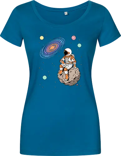 Cosmic Contemplation - astronaut on asteroid shirt, space explorer t-shirt, cosmic galaxy graphic tee, astronaut gazing at stars apparel, retro sci-fi space design, astronomy lover gift, aesthetic celestial streetwear, orange and purple galaxy art, outer space adventure clothing, minimalist astronaut top, planetary exploration t-shirt, gift for science geeks, space suit graphic tee, floating on an asteroid shirt, cool nasa style apparel, swirling galaxy artwork, dreamer space shirt, cosmic solitude clothing, modern sci-fi fashion - Women T-Shirt