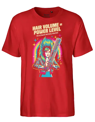 80s Glam Rock Retro Anime - flashy otaku fashion, retro pop culture streetwear, bold 80s graphic t-shirt, hair volume power level shirt, 80s glam rock t-shirt, retro anime parody tee, neon pop art clothing, big hair aesthetic apparel, funny power level graphic, rockstar anime t-shirt, vintage 80s rainbow design, colorful music lover shirt, synthwave aesthetic top, glam metal fan merch, shonen anime parody clothing, mystical comb weapon art, nostalgic 80s fashion, vibrant character graphic tee, hair stylist humor gift - Fairtrade T-Shirt