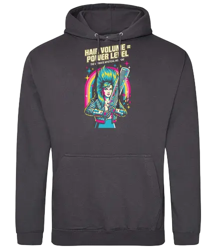 80s Glam Rock Retro Anime - flashy otaku fashion, retro pop culture streetwear, bold 80s graphic t-shirt, hair volume power level shirt, 80s glam rock t-shirt, retro anime parody tee, neon pop art clothing, big hair aesthetic apparel, funny power level graphic, rockstar anime t-shirt, vintage 80s rainbow design, colorful music lover shirt, synthwave aesthetic top, glam metal fan merch, shonen anime parody clothing, mystical comb weapon art, nostalgic 80s fashion, vibrant character graphic tee, hair stylist humor gift - Standard Hoodie