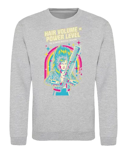 80s Glam Rock Retro Anime - flashy otaku fashion, retro pop culture streetwear, bold 80s graphic t-shirt, hair volume power level shirt, 80s glam rock t-shirt, retro anime parody tee, neon pop art clothing, big hair aesthetic apparel, funny power level graphic, rockstar anime t-shirt, vintage 80s rainbow design, colorful music lover shirt, synthwave aesthetic top, glam metal fan merch, shonen anime parody clothing, mystical comb weapon art, nostalgic 80s fashion, vibrant character graphic tee, hair stylist humor gift - Sweatshirt